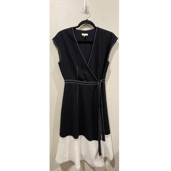 JOIE Mahesa Midi Navy Blue Antique White Wrap Dress - Picture 3 of 5